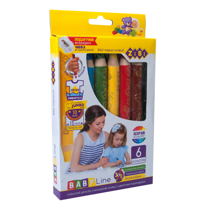 Олівці кольорові Super JUMBO з чинкою  (6 кольорів)  ZB.2453