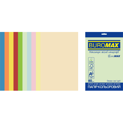 Бумага цветная Euromax Super Mix (10 цветов) А4, 80г/м2, 250л