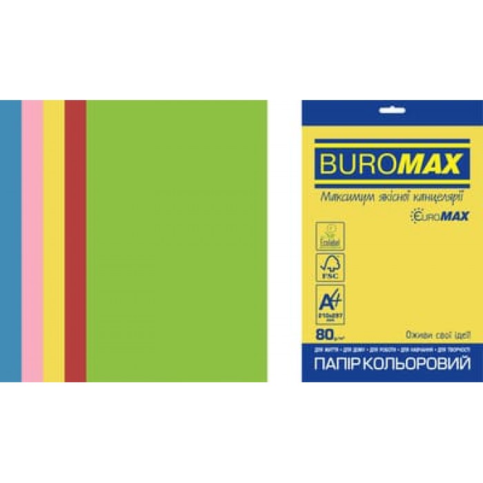 Папір кольоровий Euromax Intensiv Mix (5 кольорів) А4, 80г/м2, 20арк.