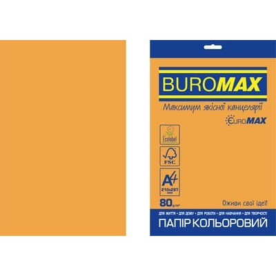 Бумага цветная Euromax Neon (оранжевый) А4, 80г/м2, 20л. 