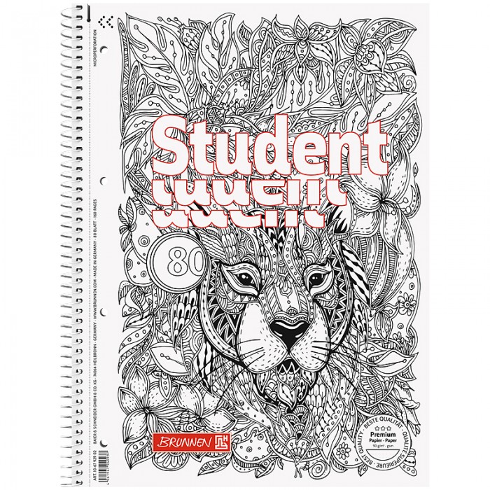 Коледж-блок Premium Zenart Lion крапка, 80арк. А4