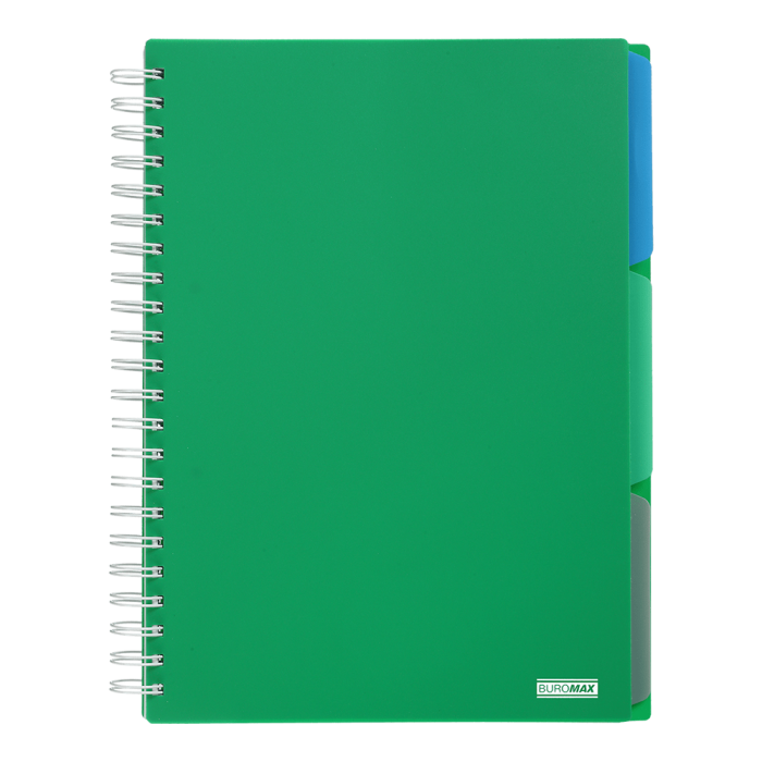 Зошит на пружині з разділювачами Bright А4, 120арк. (клітинка) зелений