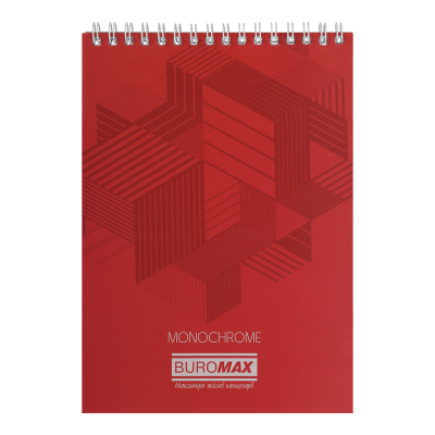 Блокнот А5, 48арк, клітинка (верхня спіраль) Monochrome Jobmax, червоний  