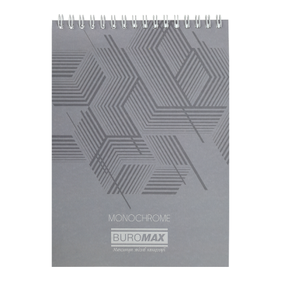 Блокнот А5, 48л, клетка (верхняя спираль) Monochrome Jobmax, серый