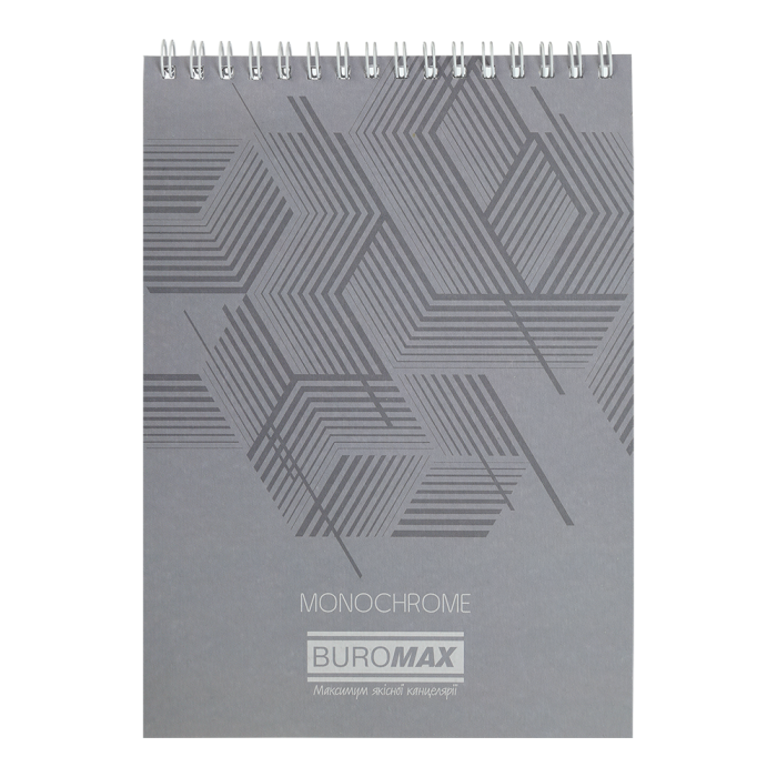 Блокнот А5, 48л, клетка (верхняя спираль) Monochrome Jobmax, серый