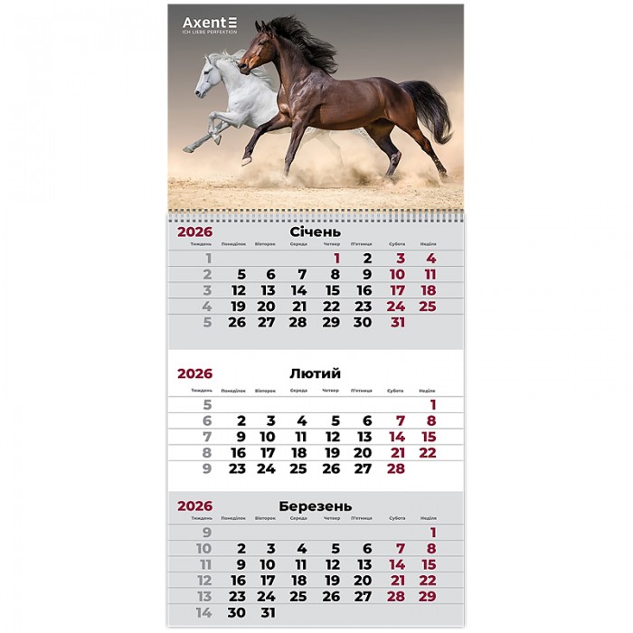 Календар квартальний 2026г. (1 пружина) Horses 3