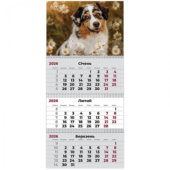 Календар квартальний 2026г. (3 пружини) Dogs 1