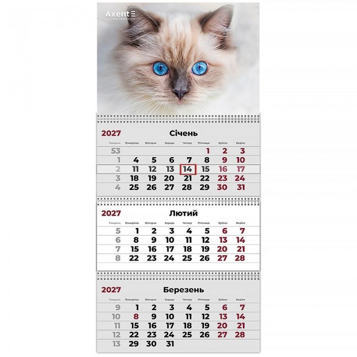 Календар квартальний 2027г (3 пружини) Cats 2