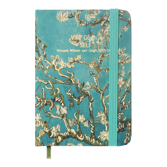 Книга записна на гумці Almond Branches А7 80арк. (клітинка) бірюзовий