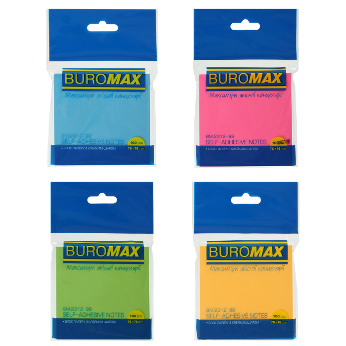 Блок паперу для записів НЕОН з клейким шаром 76х76мм  100арк.