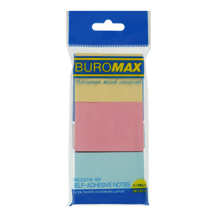 Блок паперу для записів з клейким шаром 38х51мм (3шт) 100арк.