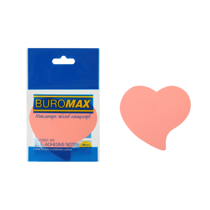 Блок паперу для заміток з клейким шаром Серце 50арк.