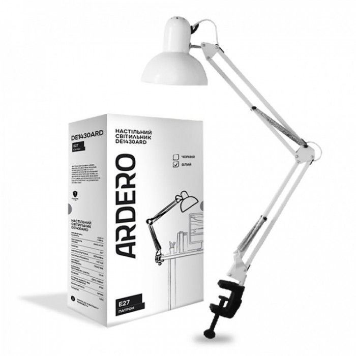 Світильник настільний на струбцині, під лампу DE1430ARD (білий)