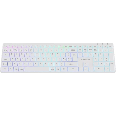 Клавіатура бездротова Canyon HKB-W11 Slim Dual Mode Wireless/Bluetooth RGB UA White