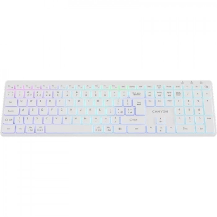 Клавіатура бездротова Canyon HKB-W11 Slim Dual Mode Wireless/Bluetooth RGB UA White