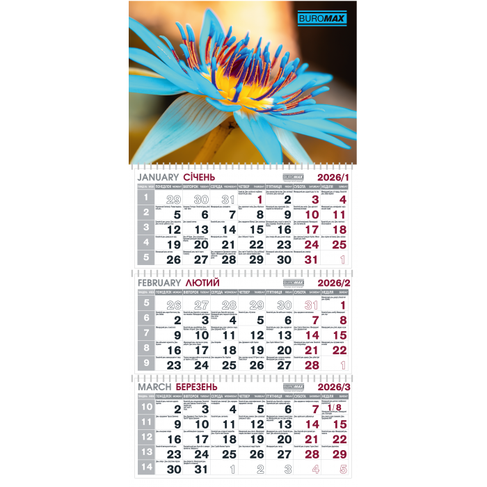 Календар 2026 квартальний (3 пружини) Квіти