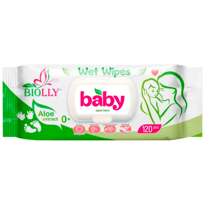 Серветки вологі дитячі з алое Biolly 120шт