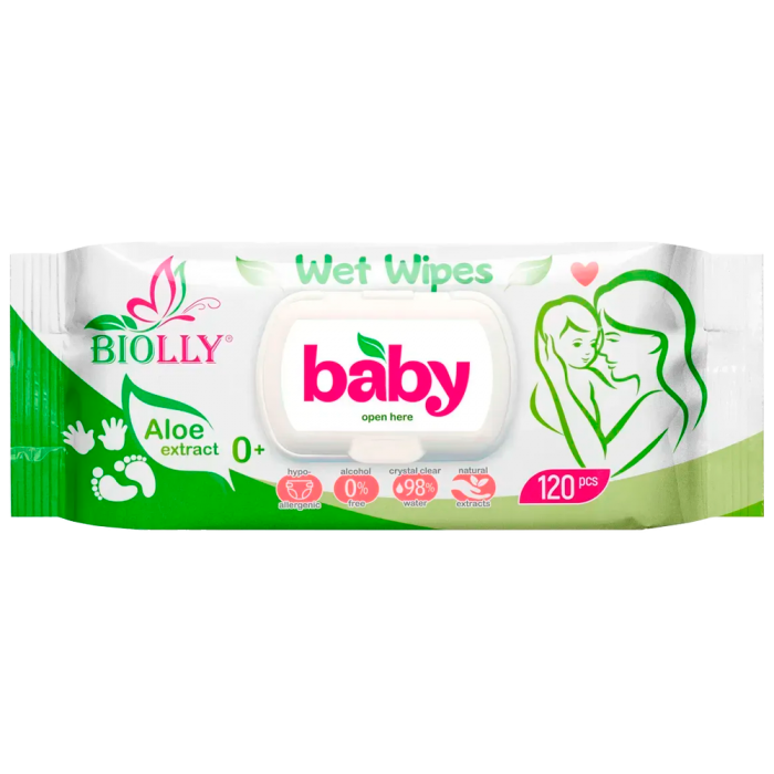 Серветки вологі дитячі з алое Biolly 120шт