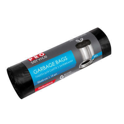 Пакеты для мусора с затяжками HD 60л, 15шт