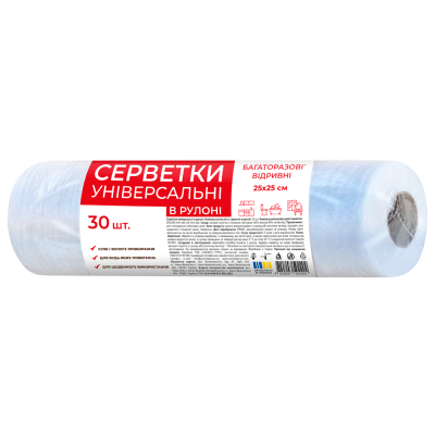Серветка віскозна універсальна в рулоні 25х25мм., 30шт/рул