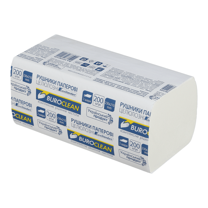 Полотенца листовые Buroclean V-складка, 200л/уп (2-х слойные) белые