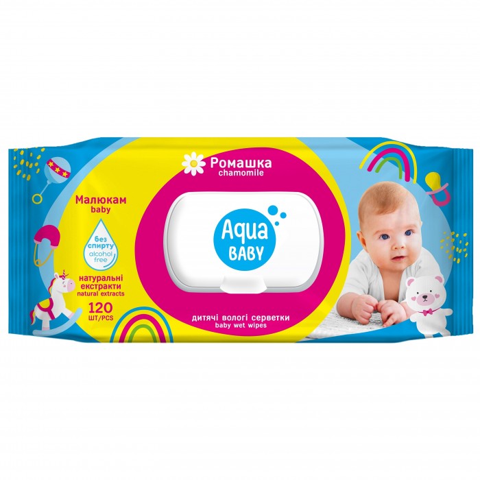 Салфетки влажные Aqua Baby, Baby chamomile 120шт, с клапаном