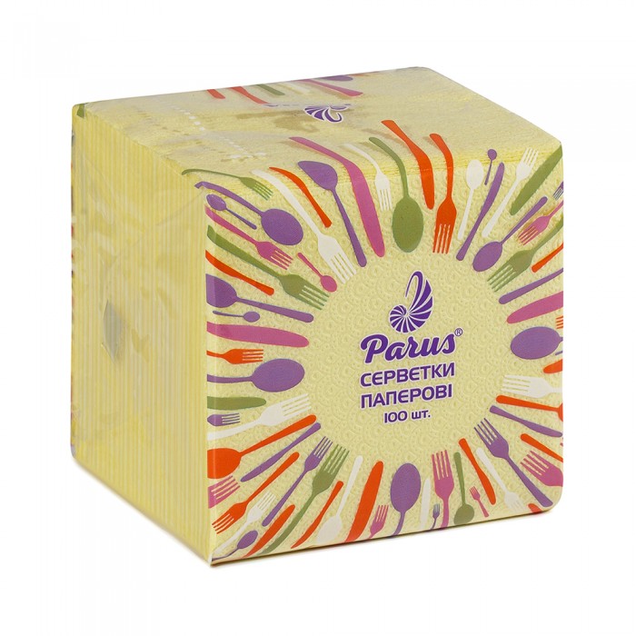 Серветки столові 24х24см., жовті, 100шт/пак., Parus
