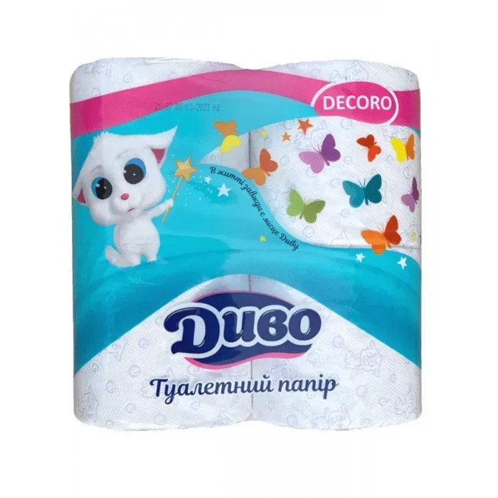 Туалетная бумага ДИВО Decoro цветная, 4 рулона