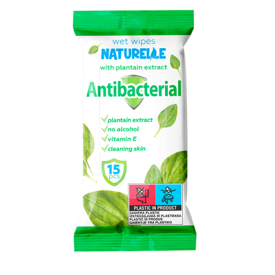 Серветки вологі Аntibacterial Naturelle з екстрактом подорожника 15шт