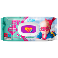 Серветки вологі Super Baby Super Pack дитячі, ромашка та алоє 120шт., з клапаном