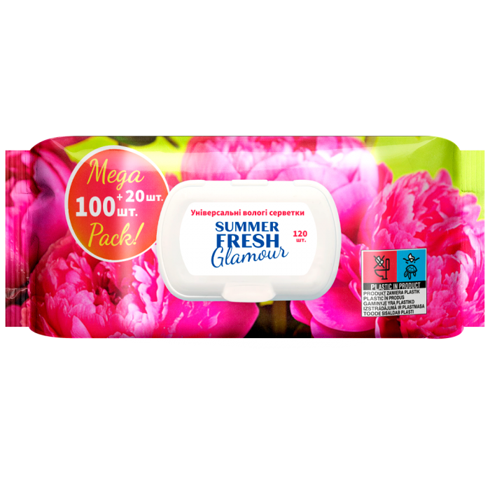 Серветки вологі Summer Fresh Glamour 120шт., з клапаном