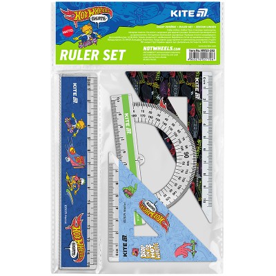 Комплект: линейка 15см. 2 угольника, транспортир Hot Wheels