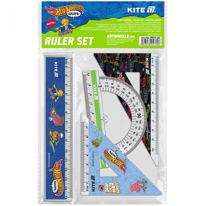 Комплект: лінійка 15см. 2 кутника, транспортир Hot Wheels