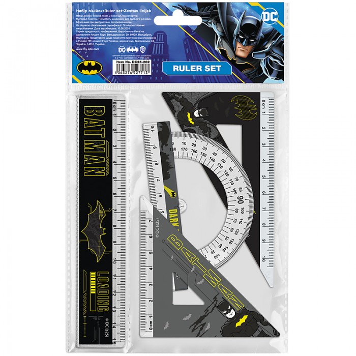 Комплект: лінійка 15см. 2 кутника, транспортир DC Comics