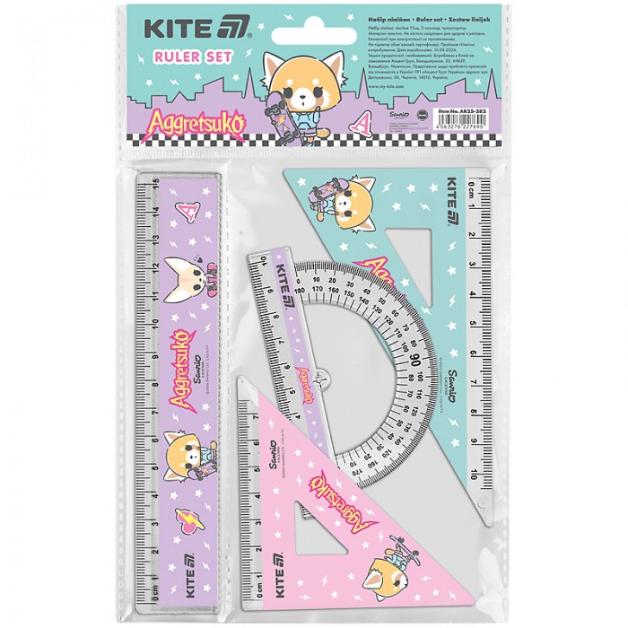 Комплект: лінійка 15см. 2 кутника, транспортир Aggretsuko