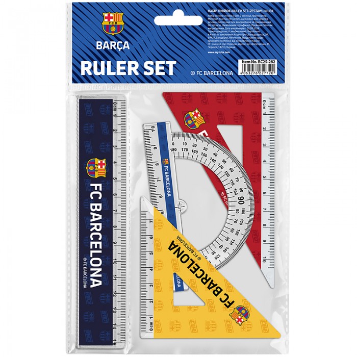 Комплект: лінійка 15см. 2 кутника, транспортир FC Barcelona