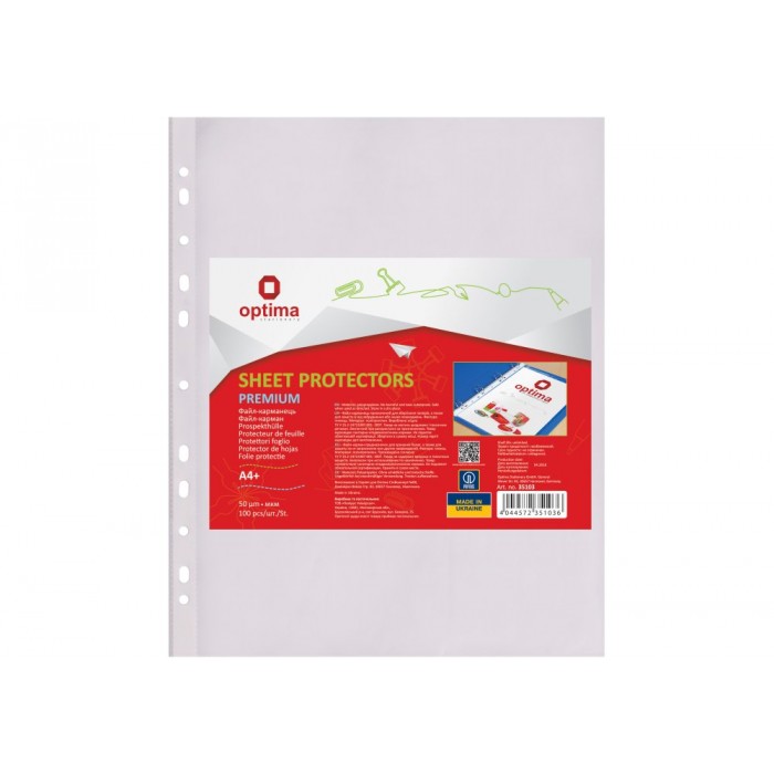 Файл Premium А4+ 50мкм, прозорий 100шт/уп O35103