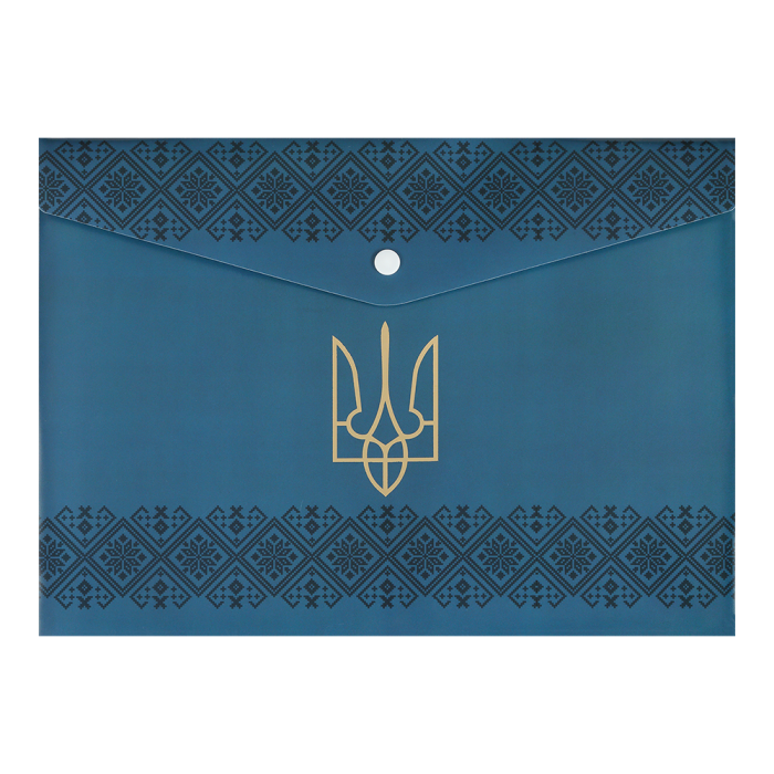 Папка-конверт на кнопці А4 Ukraine Decor вишиванка (синій)