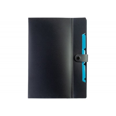 Папка на 6 відділень А4, на кнопці з розширенням (чорна з блакитним)