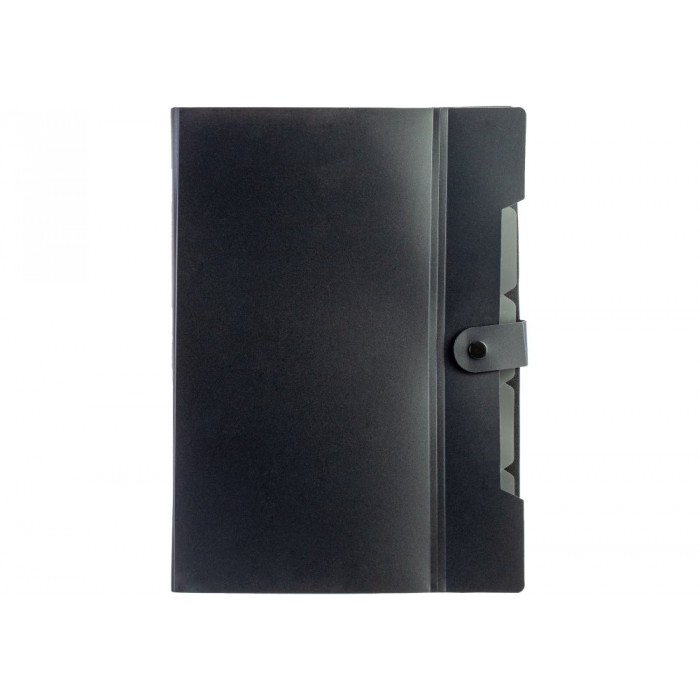 Папка на 6 відділень А4, на кнопці з розширенням (чорна з графітовим)