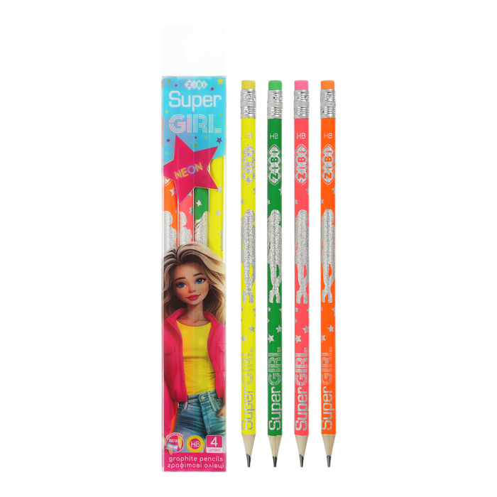 Олівець графітний з гумкою Super Girls НВ (4шт) 