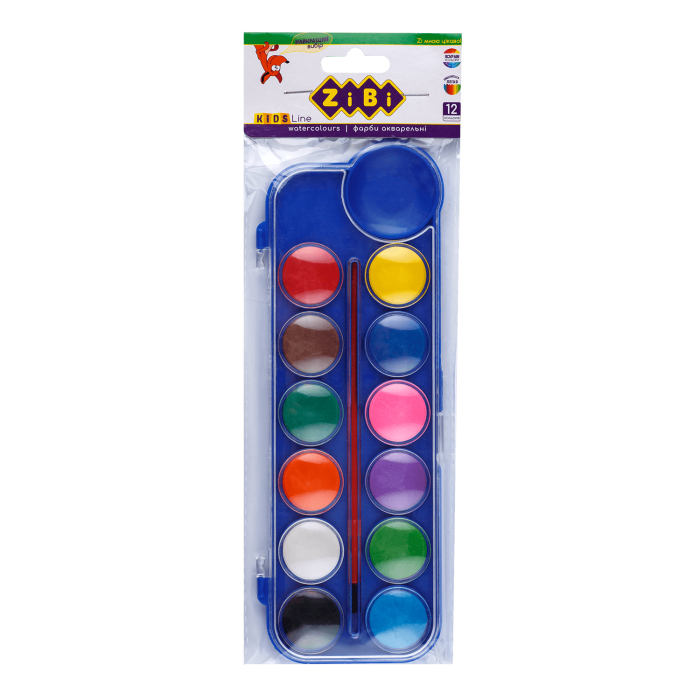 Акварель (12 кольорів, пластиковий синій пенал) ZB.6559-02