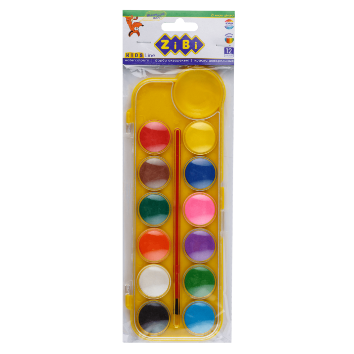 Акварель (12 кольорів, пластиковий жовтий пенал) ZB.6559-08