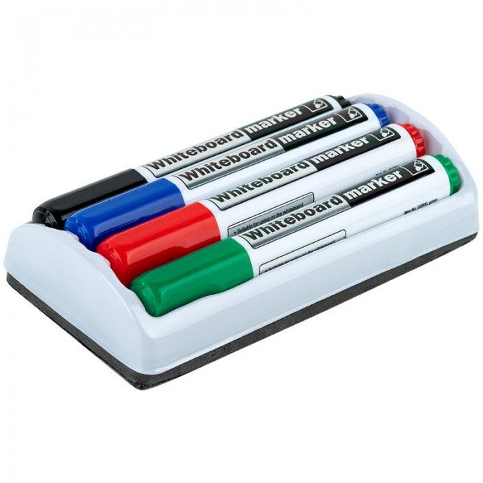 Набір маркерів з магнітним тримачем та губкою Whiteboard (4кол)