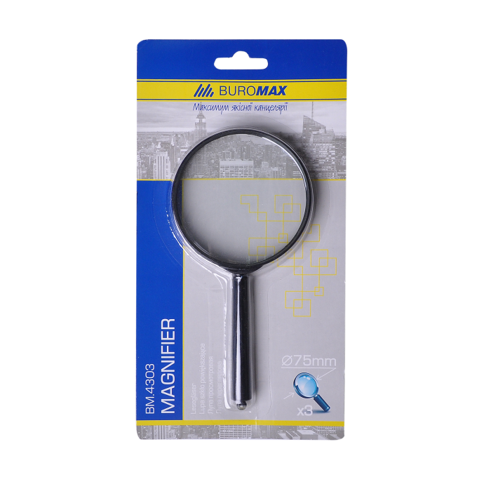 Лупа канцелярська 75мм. х 3-х кратне збільшення