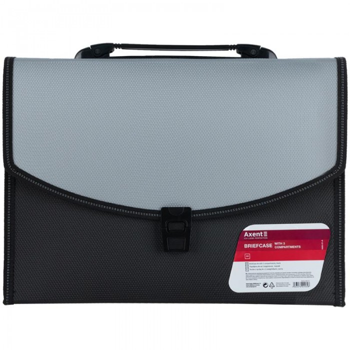 Портфель на 3 відділення А4 (чорно-сірий)  1606-01-a