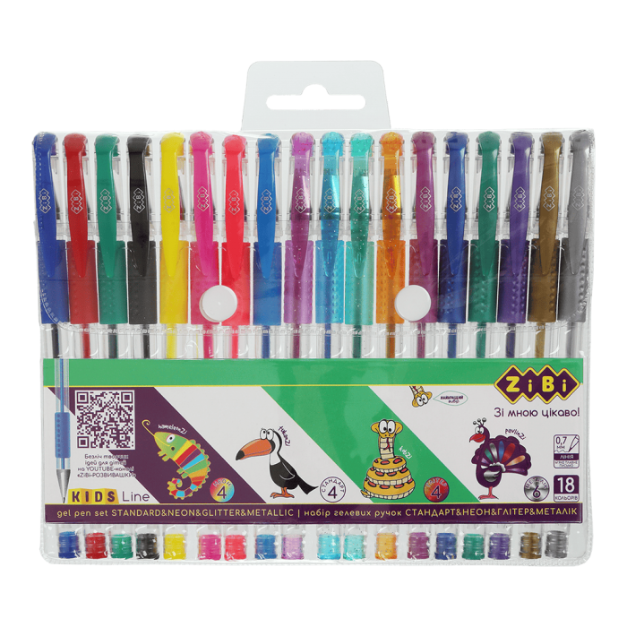 Набір із 18-ти гелевих ручок Neon+Glitter+Standart+Metallic  ZB.2206-99