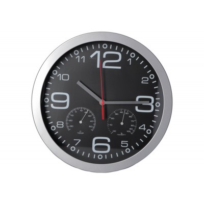 Часы настенные Optima Chrono с гигрометром и термометром (черные)