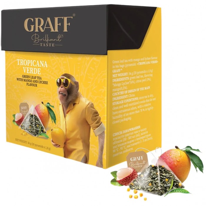 Чай Graff Tropicana verde, пакет/пирамидки (1,8гх20пак) зеленый