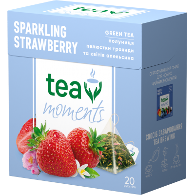 Чай Tea Moments Sparkling Strawberry, пирамидки (1,8гх20пак) зеленый